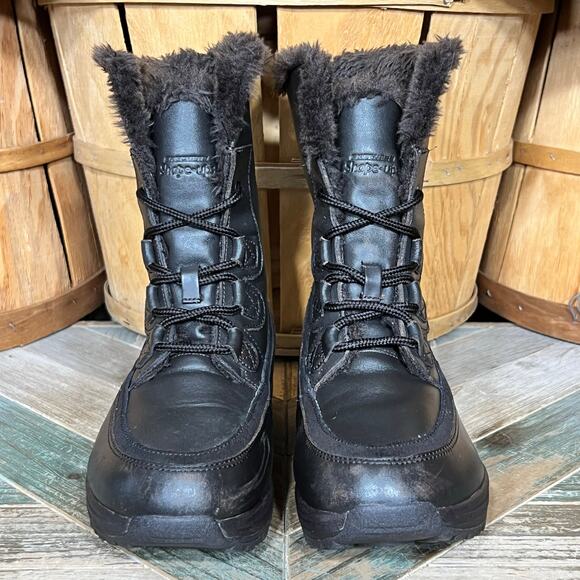 Skechers Shape-Ups Brown Leather Faux Fur Lace-Up Winter Boots Womens Size 8.5 - Picture 4 of 11